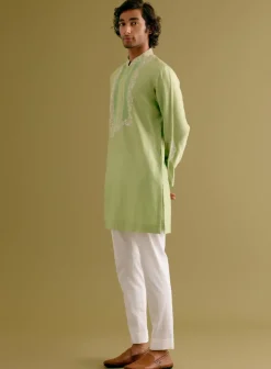 Pistachio Green Dori Embroidered Kurta Set