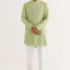 Pistachio Green Silk Satin Dori Embroidered Kurta Set