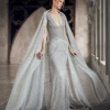 Platinum Dust Gown With Cape