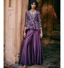 Plum Chiniya Silk Pant Set