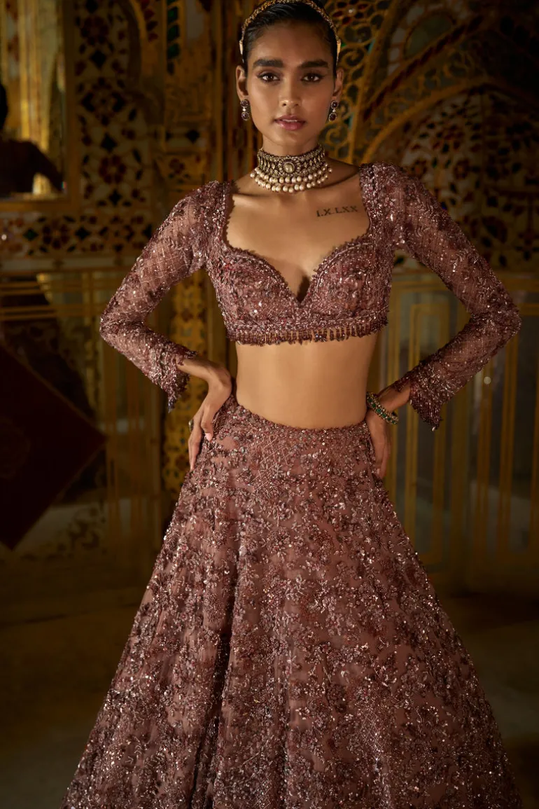 Plum Crystal Lehenga Set