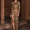 Pocahontas Metallic Gold Embroidered Gown