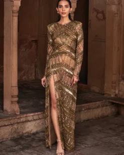 Pocahontas Metallic Gold Embroidered Gown