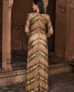 Pocahontas Metallic Gold Embroidered Gown