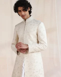 Pooran Ivory Embroidery Sherwani