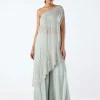 Powder Blue Embroidered One Shoulder Kaftan & Sharara Set