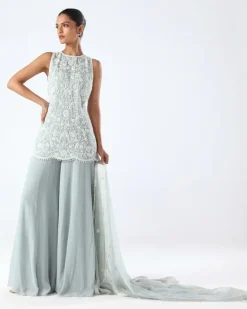 Powder Blue Embroidered Peplum & Sharara Set