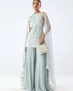 Powder Blue Embroidered Peplum & Sharara Set
