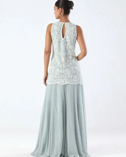 Powder Blue Embroidered Peplum & Sharara Set
