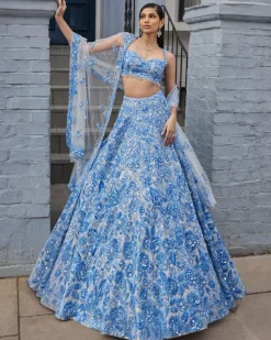 Powder Blue Floral Lehenga Set
