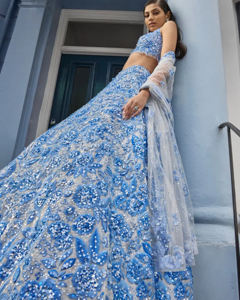 Powder Blue Floral Lehenga Set