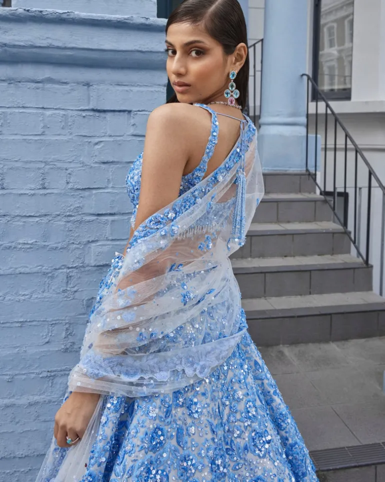 Powder Blue Floral Lehenga Set