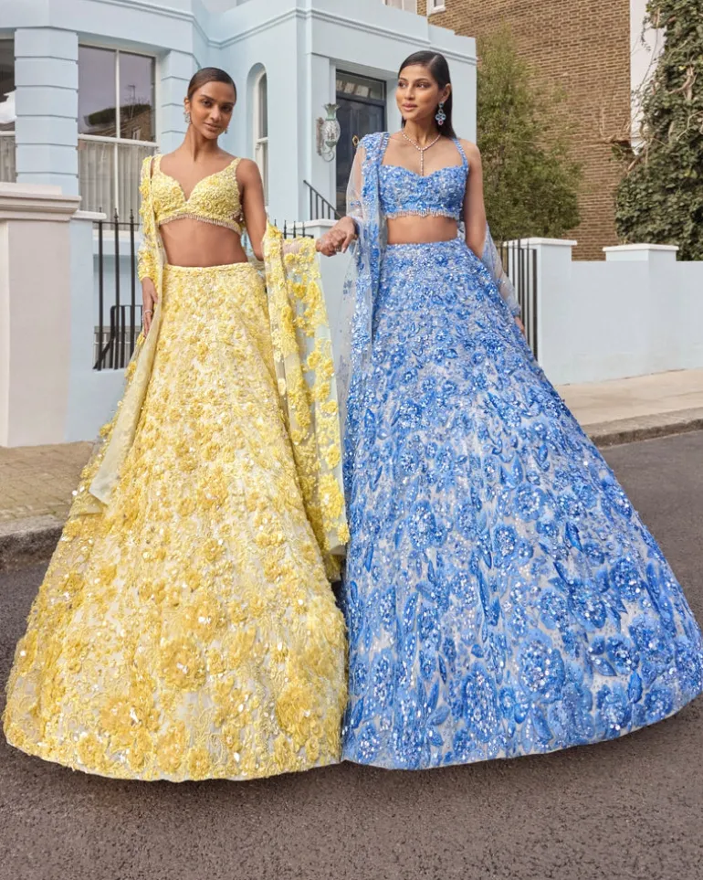 Powder Blue Floral Lehenga Set