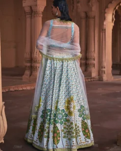Powder Blue Floral Print and Embroidered Lehenga Set