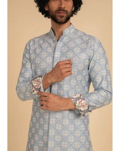 Powder Blue Front Open Kurta Set