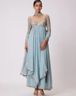 Powder Blue High Low Kurta Set