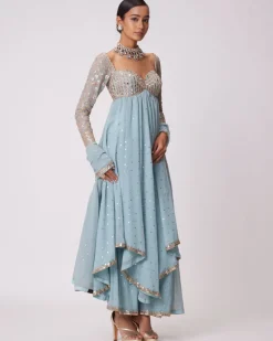 Powder Blue High Low Kurta Set