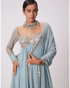 Powder Blue High Low Kurta Set