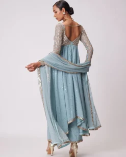 Powder Blue High Low Kurta Set