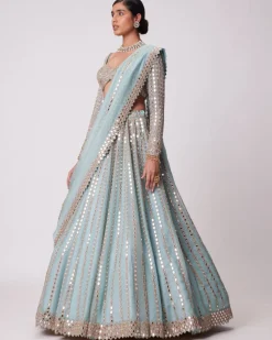 Powder Blue Linear Embroidered Lehenga Set
