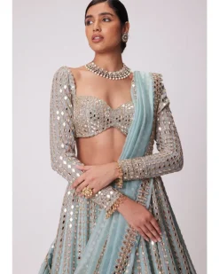 Powder Blue Linear Embroidered Lehenga Set