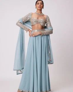 Powder Blue Mirror Embroidered Sharara Set