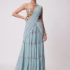 Powder Blue Multi Tier Hand Embroidered Sari Set