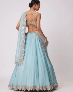 Powder Blue Organza Mirror Embroidered Lehenga Set