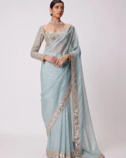 Powder Blue Organza Sari Set