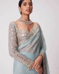 Powder Blue Organza Sari Set