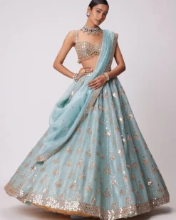 Powder Blue Organza Sequin Embroidered Lehenga Set