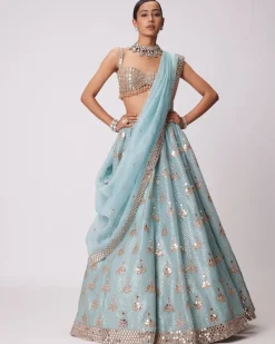 Powder Blue Organza Sequin Embroidered Lehenga Set