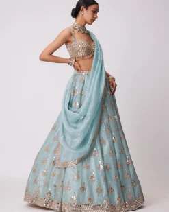 Powder Blue Organza Sequin Embroidered Lehenga Set