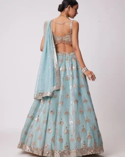 Powder Blue Organza Sequin Embroidered Lehenga Set