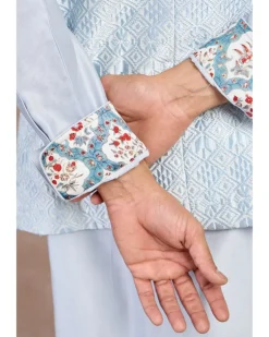 Powder Blue Plain Chanderi Straight Kurta Set