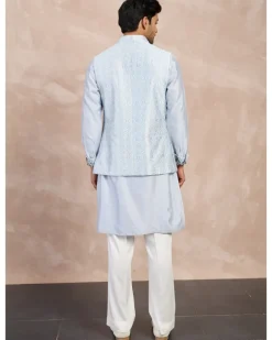 Powder Blue Plain Chanderi Straight Kurta Set