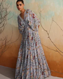 Powder Blue Printed Drape Dress
