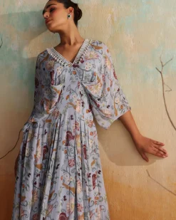 Powder Blue Printed Drape Dress