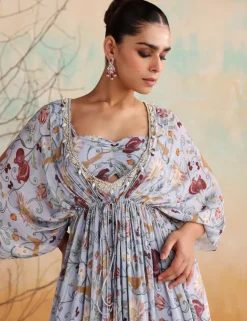 Powder Blue Printed Embellished Kaftan