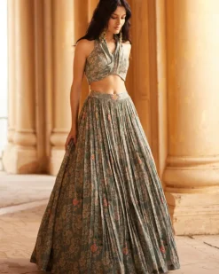 Powder Blue Printed Halter Top Set