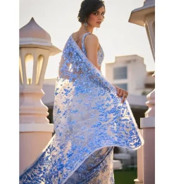 Powder Blue Three - Dimensional Floral Sari