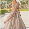 Powder Grey Flower Lehenga Set