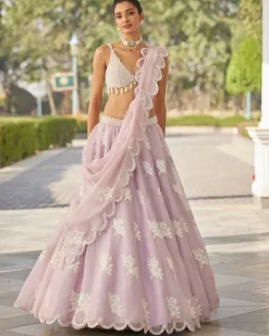 Powder Lilac Flower Lehenga Set