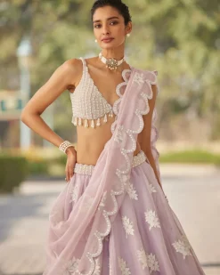 Powder Lilac Flower Lehenga Set