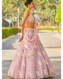Powder Lilac Flower Lehenga Set