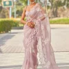 Powder Lilac Flower Sari Set
