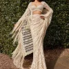 Powder Peach Stripe Sari Set