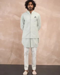 Powder Pink & Sea Green Inara 3.0 Straight Nehru Jacket Set