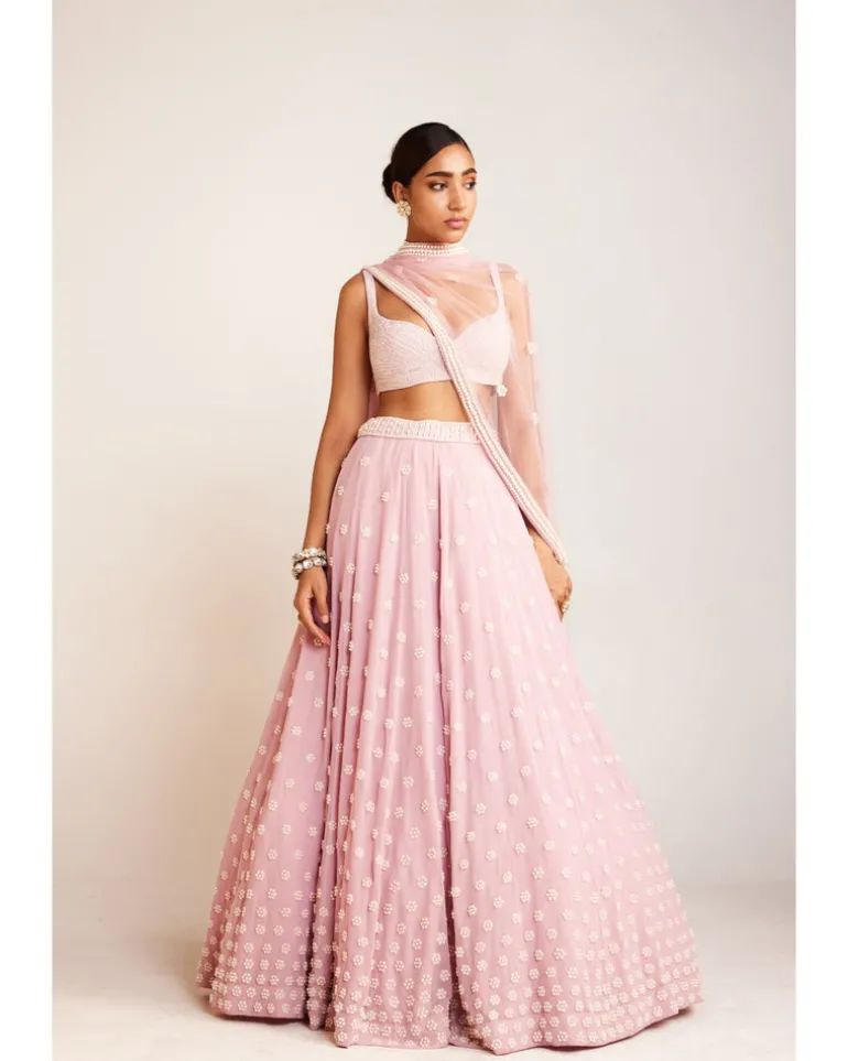 Powder Pink Flower Lehenga Set