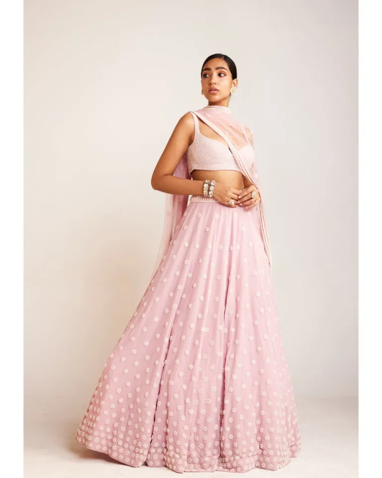 Powder Pink Flower Lehenga Set